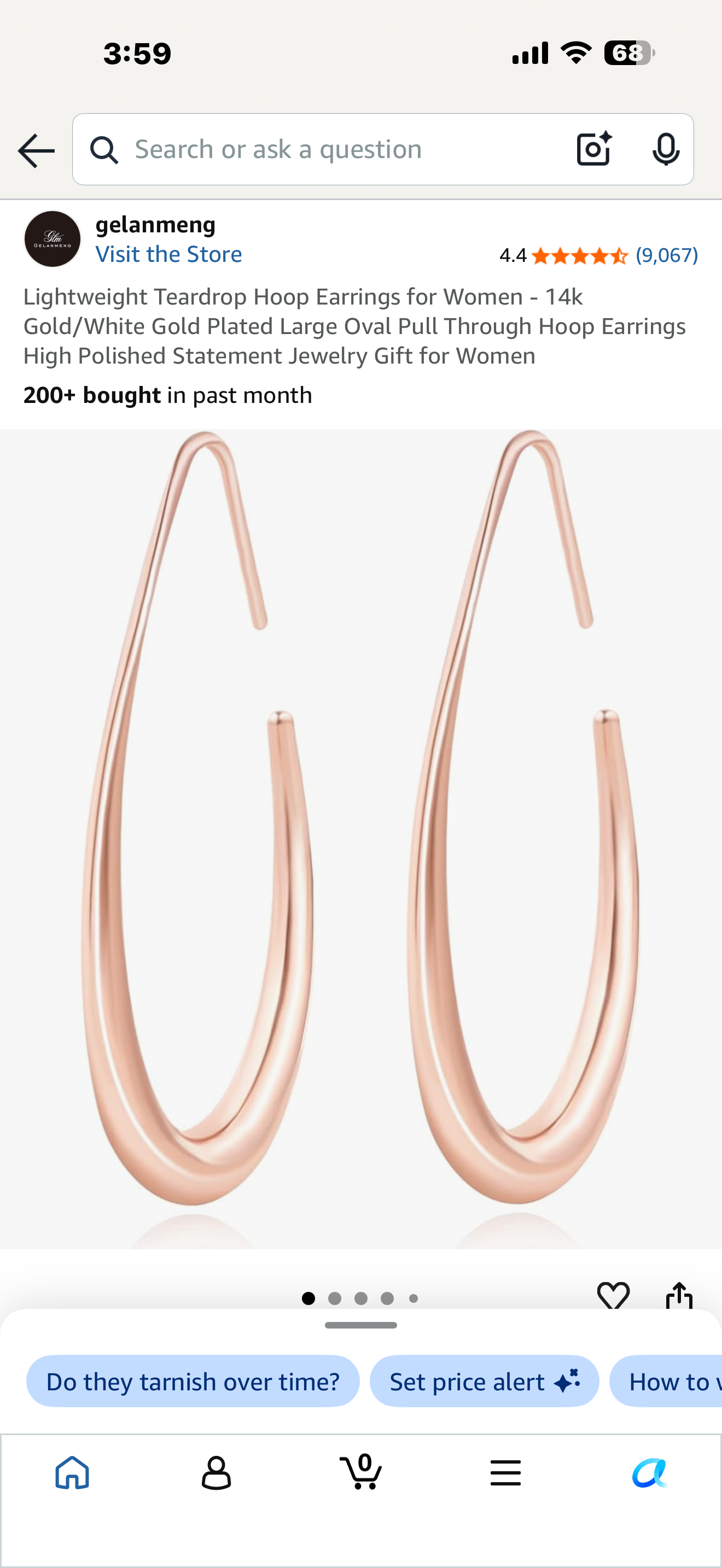 Lightweight Teardrop Hoop Earrings for Women - 14k Gold/White Gold Plated Large Oval Pull Through Hoop Earrings High Polished Statement Jewelry Gift for Women