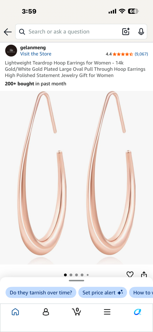 Lightweight Teardrop Hoop Earrings for Women - 14k Gold/White Gold Plated Large Oval Pull Through Hoop Earrings High Polished Statement Jewelry Gift for Women
