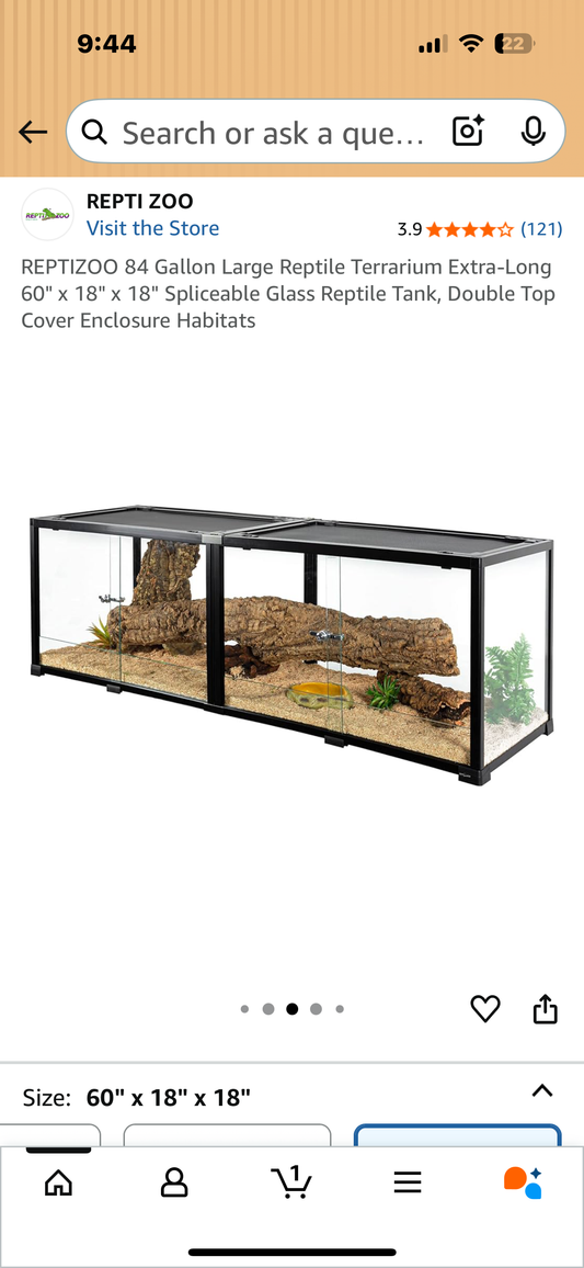 REPTIZOO 84 Gallon Large Reptile Terrarium Extra-Long 60" x 18" x 18" Spliceable Glass Reptile Tank, Double Top Cover Enclosure Habitats (R694)