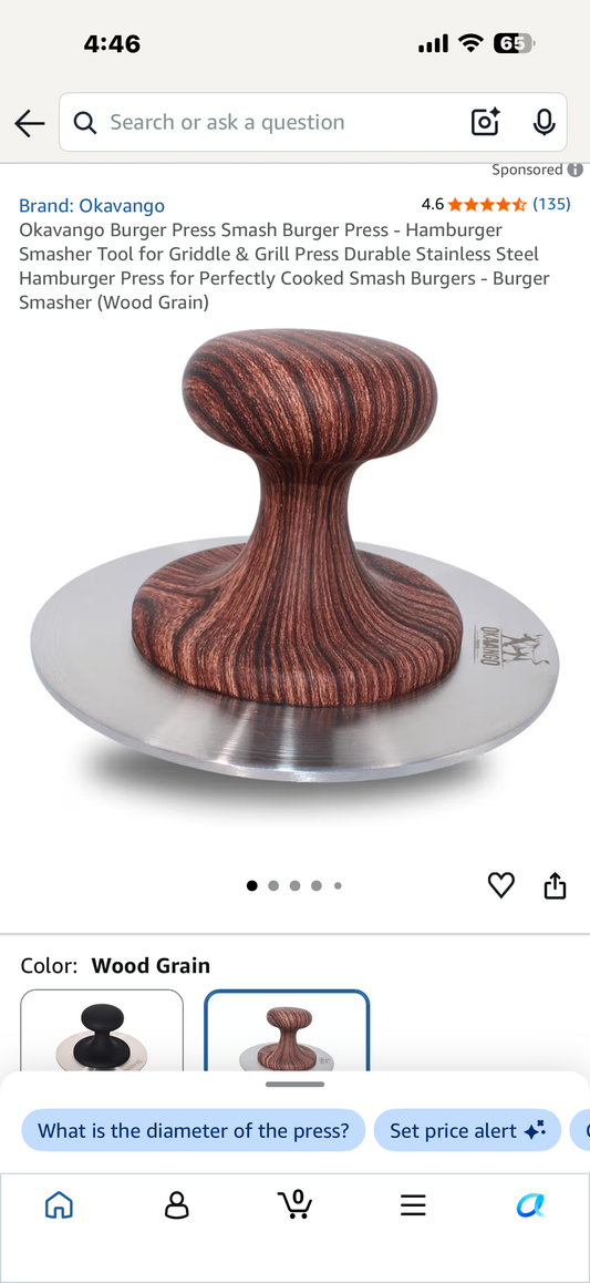 Okavango Burger Press Smash Burger Press - Hamburger Smasher Tool for Griddle & Grill Press Durable Stainless Steel Hamburger Press for Perfectly Cooked Smash Burgers - Burger Smasher (Wood Grain)