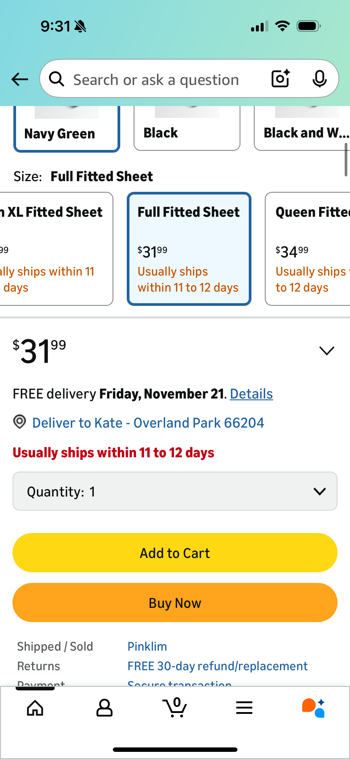 Ambesonne Cartoon Fitted Sheet, Underwater Graphic Algaes Coral Reefs Turtles Fishes The Life Aquatic, Soft Decorative Fabric Bedding All-Round Elastic Pocket, Full Size, Navy Green