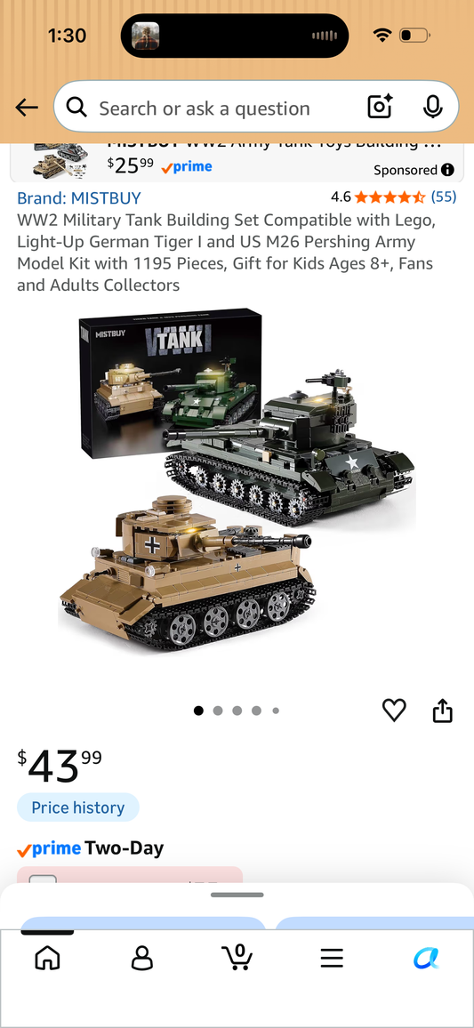 WW2 Military Tank Building Set Compatible with Lego, Light-Up German Tiger I and US M26 Pershing Army Model Kit with 1195 Pieces, Gift for Kids Ages 8+, Fans and Adults Collectors
