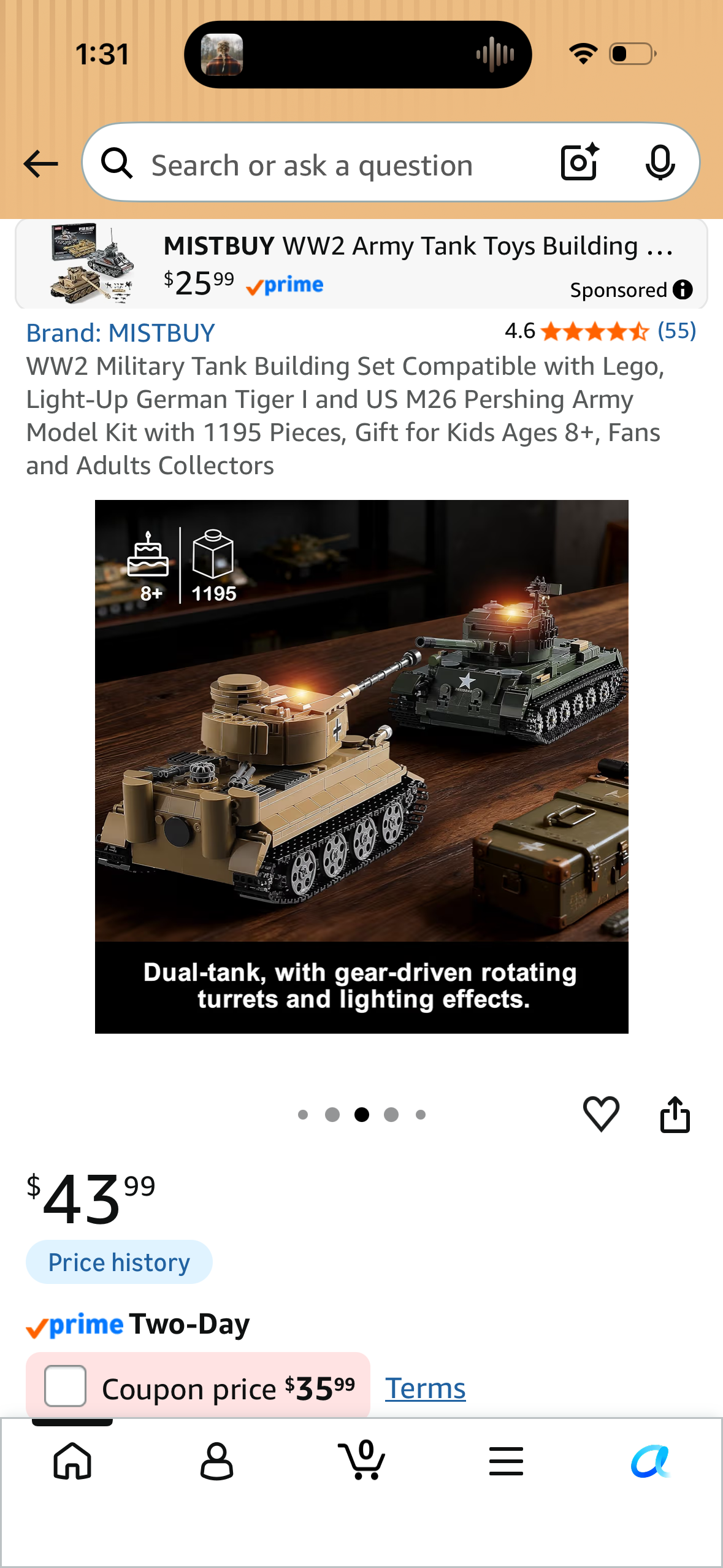 WW2 Military Tank Building Set Compatible with Lego, Light-Up German Tiger I and US M26 Pershing Army Model Kit with 1195 Pieces, Gift for Kids Ages 8+, Fans and Adults Collectors