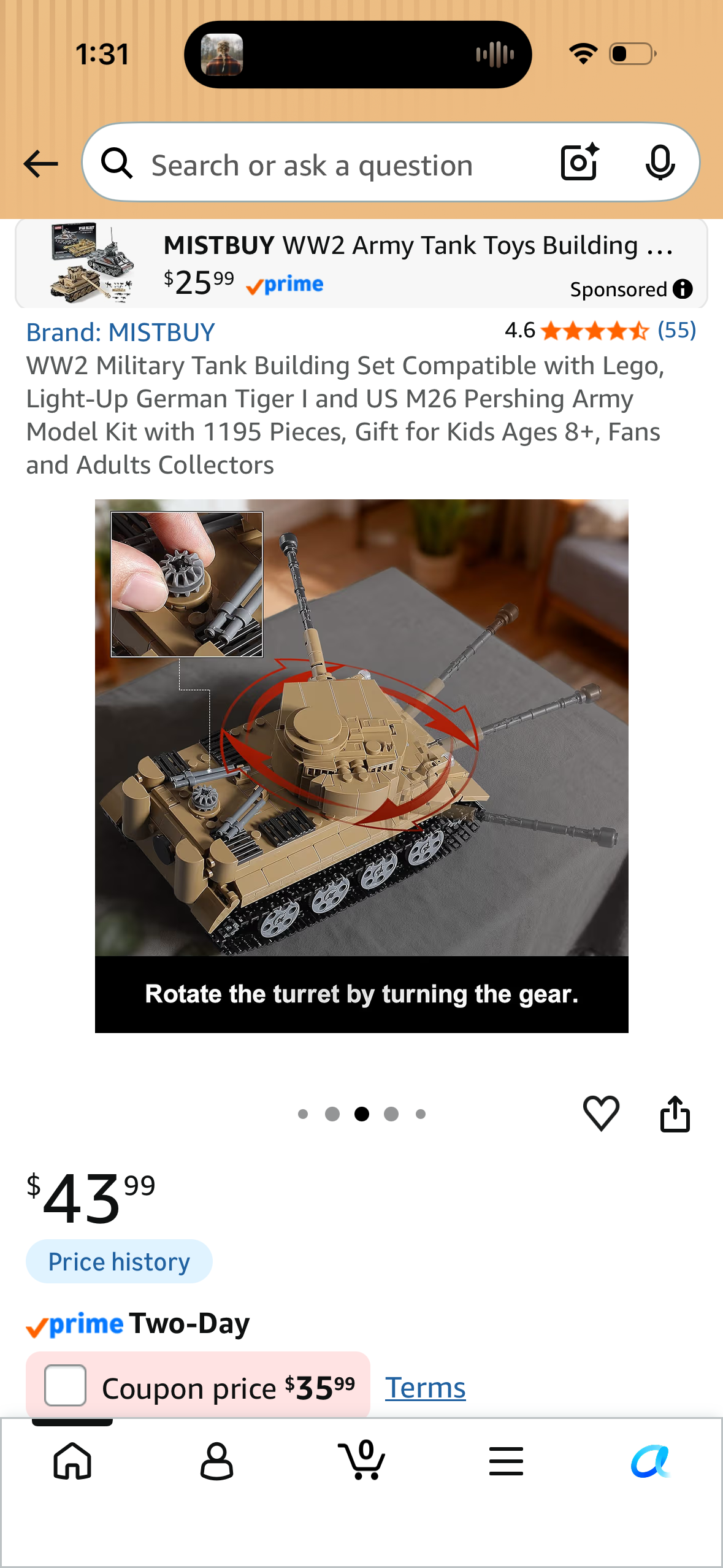 WW2 Military Tank Building Set Compatible with Lego, Light-Up German Tiger I and US M26 Pershing Army Model Kit with 1195 Pieces, Gift for Kids Ages 8+, Fans and Adults Collectors