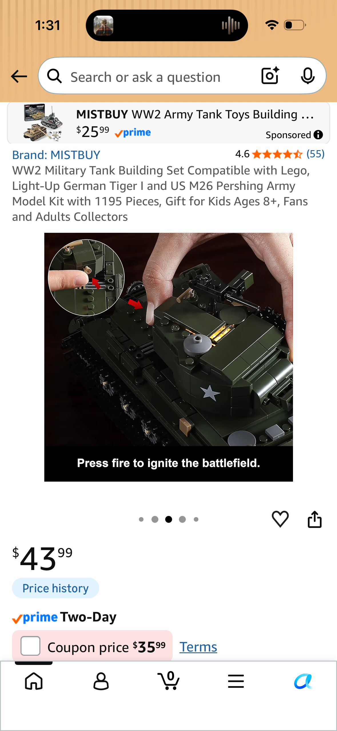 WW2 Military Tank Building Set Compatible with Lego, Light-Up German Tiger I and US M26 Pershing Army Model Kit with 1195 Pieces, Gift for Kids Ages 8+, Fans and Adults Collectors