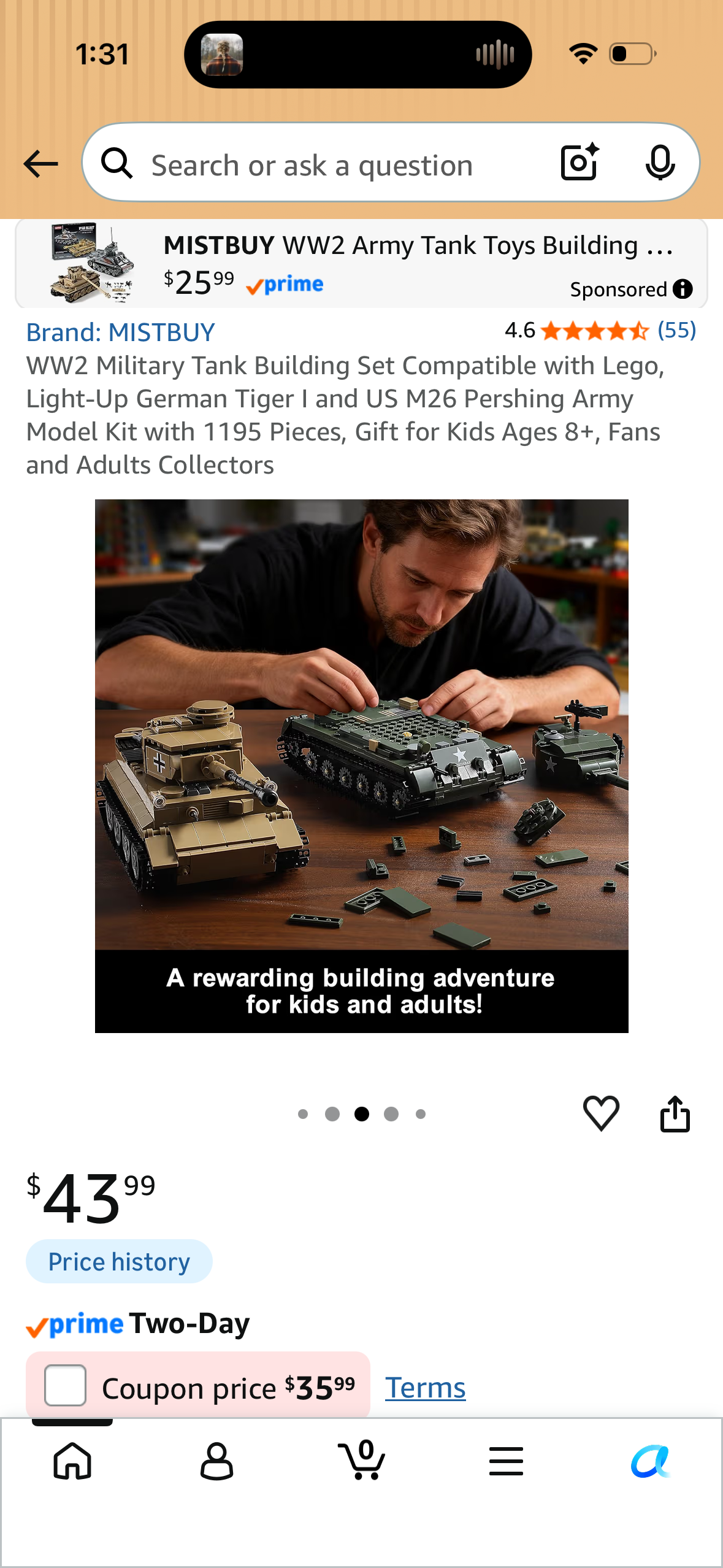 WW2 Military Tank Building Set Compatible with Lego, Light-Up German Tiger I and US M26 Pershing Army Model Kit with 1195 Pieces, Gift for Kids Ages 8+, Fans and Adults Collectors