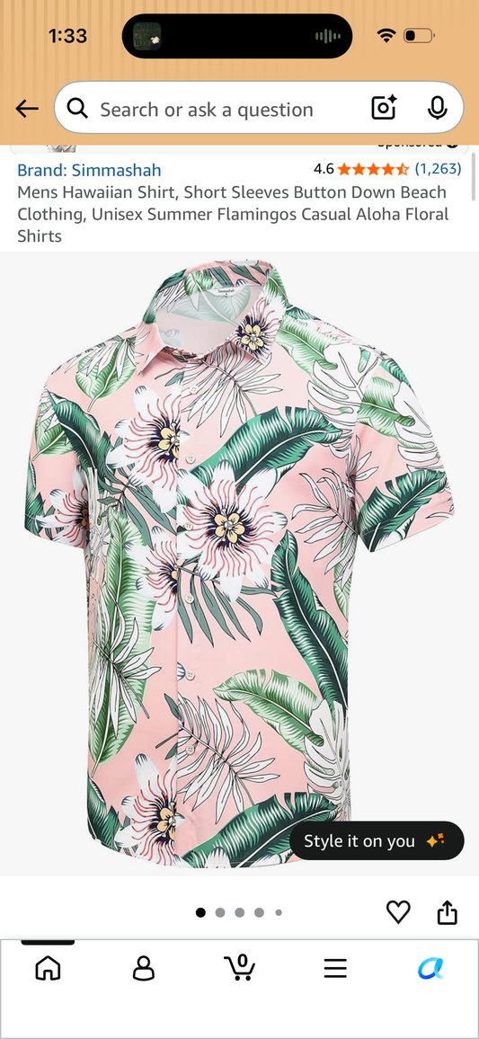 Mens Hawaiian Shirt, Short Sleeves Button Down Beach Clothing, Unisex Summer Flamingos Casual Aloha Floral Shirts (Size 3X-Large)