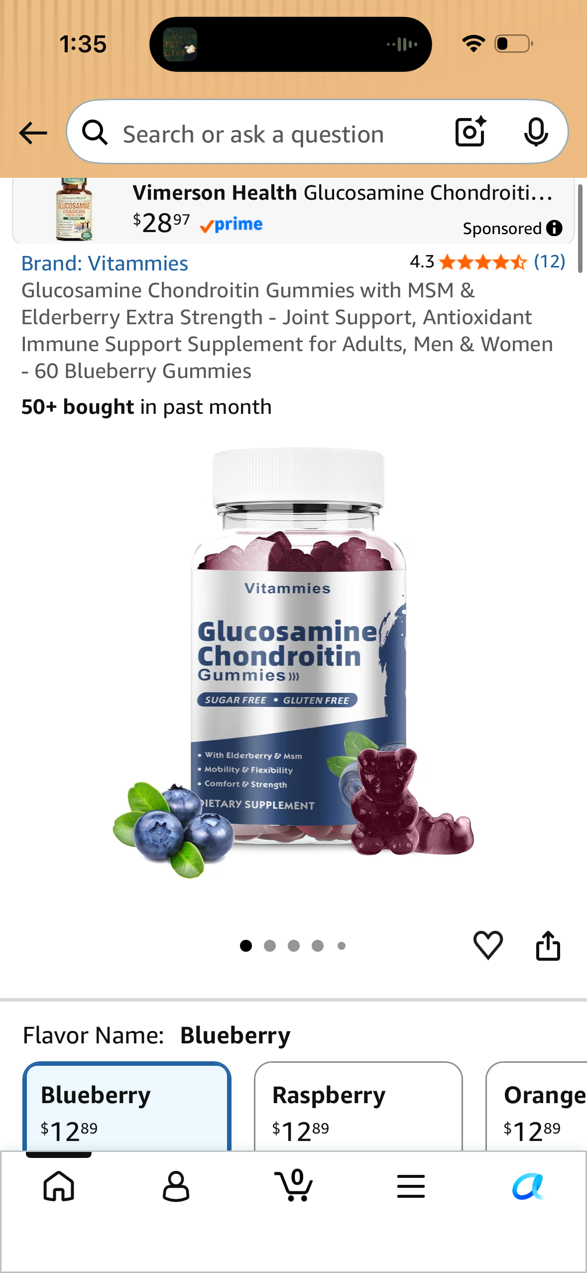 Glucosamine Chondroitin Gummies with MSM & Elderberry Extra Strength - Joint Support, Antioxidant Immune Support Supplement for Adults, Men & Women - 60 Blueberry Gummies