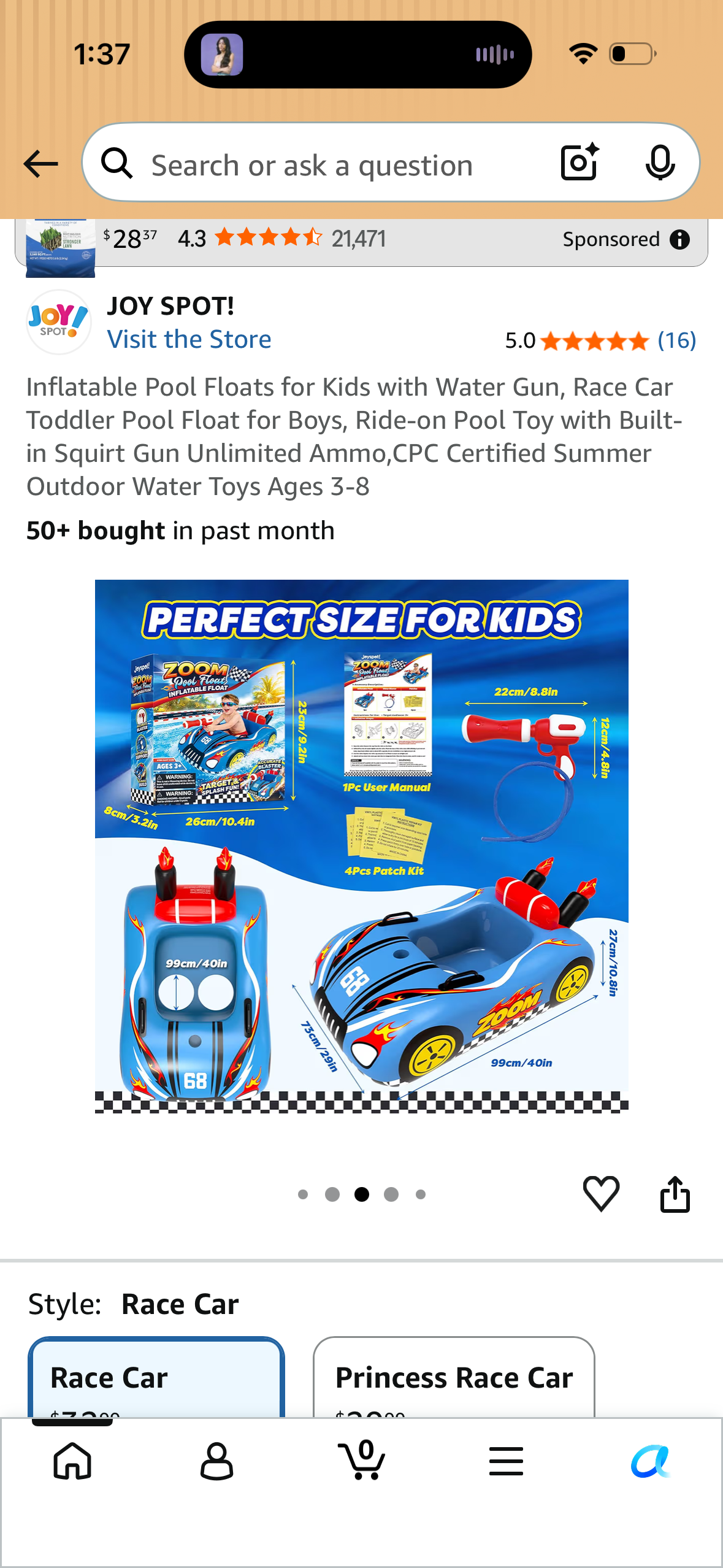 Inflatable Pool Floats for Kids with Water Gun, Race Car Toddler Pool Float for Boys, Ride-on Pool Toy with Built-in Squirt Gun Unlimited Ammo,CPC Certified Summer Outdoor Water Toys Ages 3-8