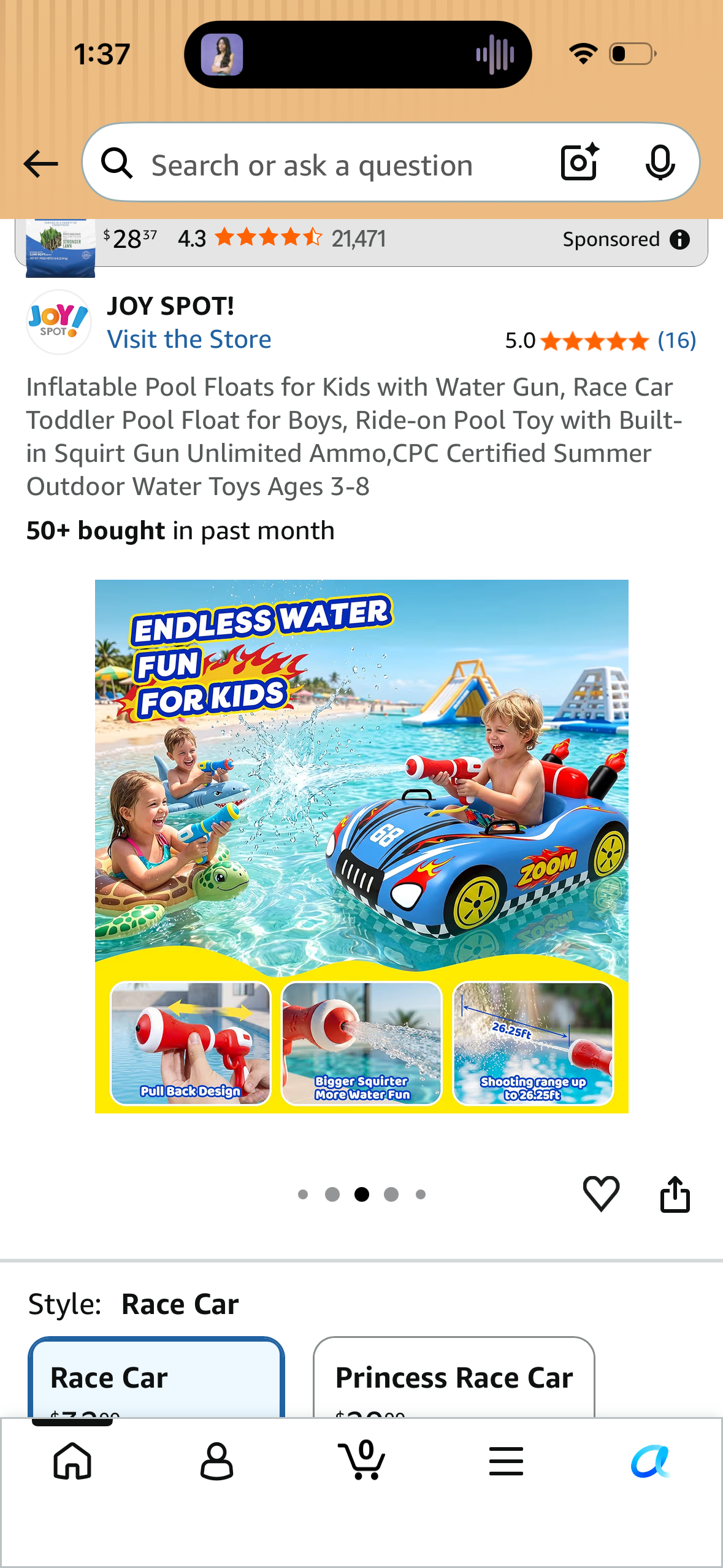 Inflatable Pool Floats for Kids with Water Gun, Race Car Toddler Pool Float for Boys, Ride-on Pool Toy with Built-in Squirt Gun Unlimited Ammo,CPC Certified Summer Outdoor Water Toys Ages 3-8