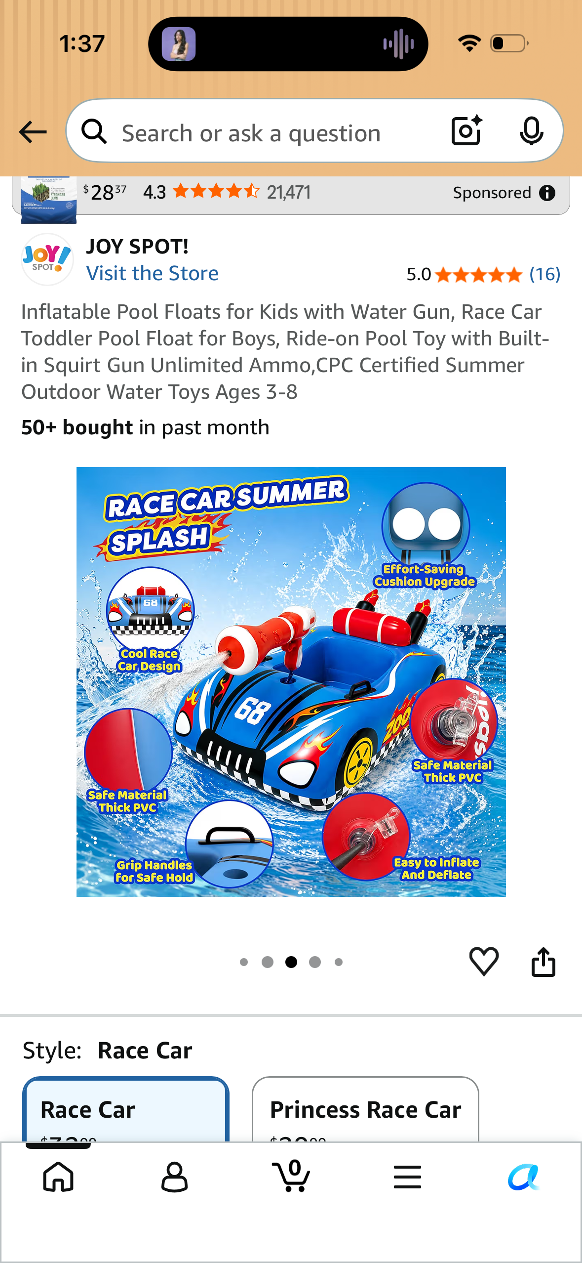 Inflatable Pool Floats for Kids with Water Gun, Race Car Toddler Pool Float for Boys, Ride-on Pool Toy with Built-in Squirt Gun Unlimited Ammo,CPC Certified Summer Outdoor Water Toys Ages 3-8