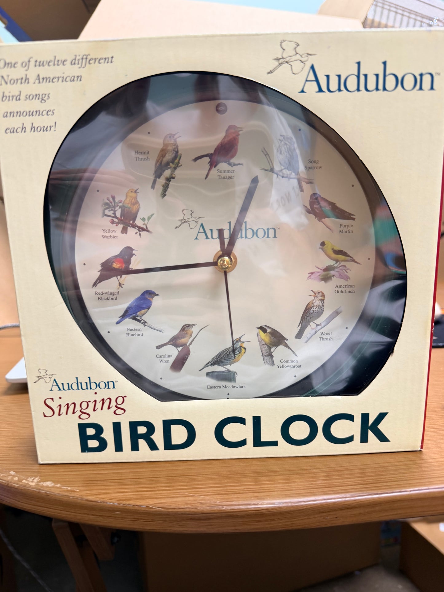 Mark Feldstein, Audubon Singing Bird Clock, 8 Inch, Green
