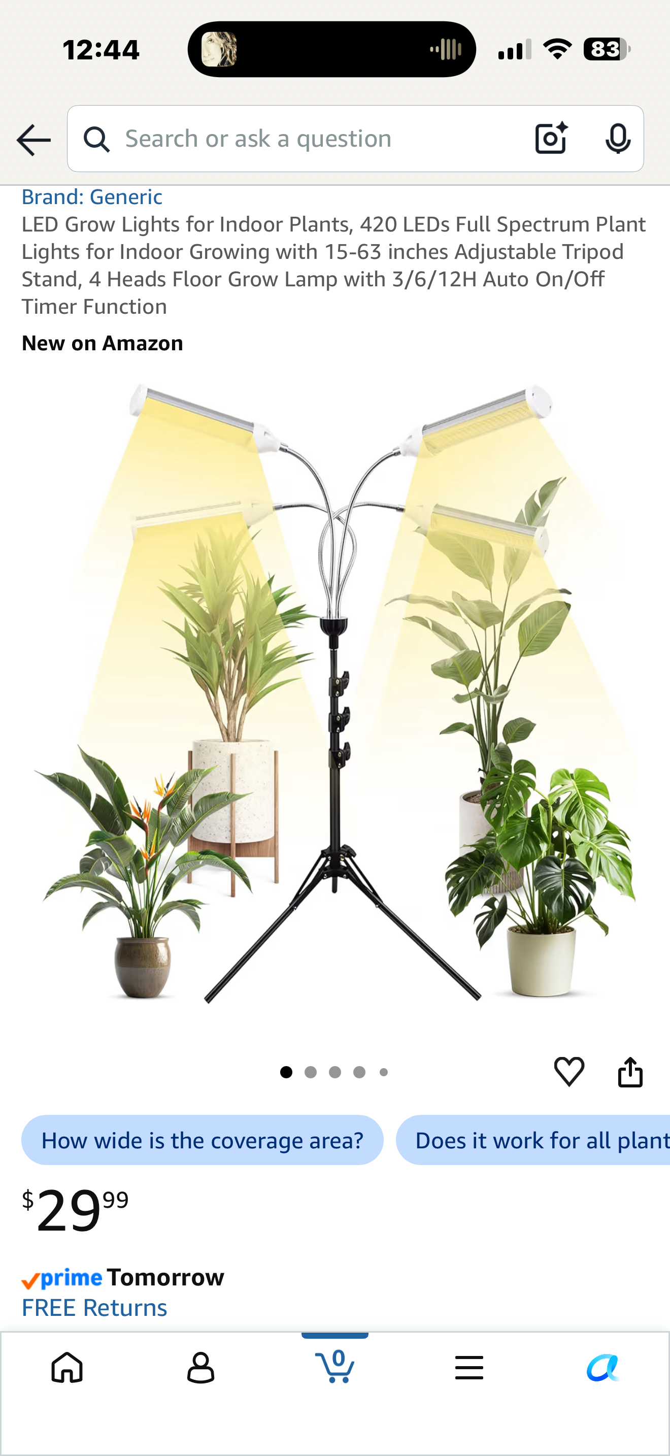 LED Grow Lights for Indoor Plants, 420 LEDs Full Spectrum Plant Lights for Indoor Growing with 15-63 inches Adjustable Tripod Stand, 4 Heads Floor Grow Lamp with 3/6/12H Auto On/Off Timer Function