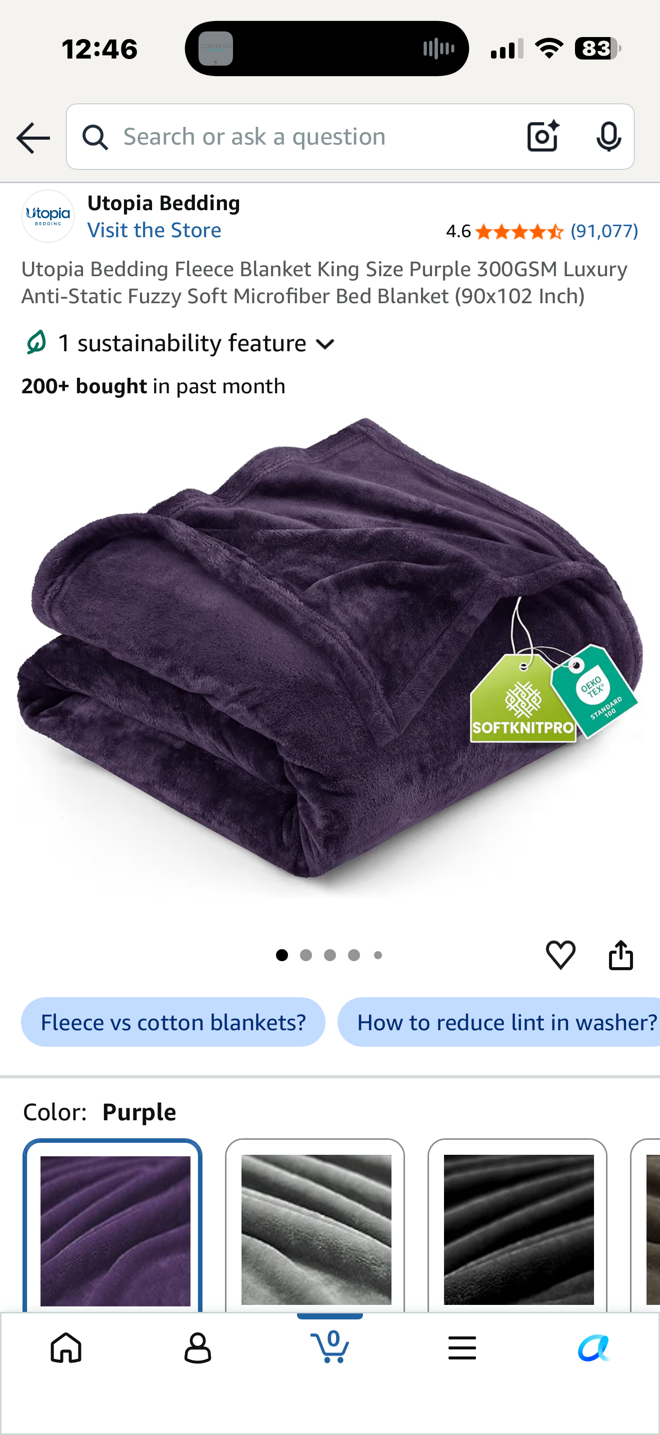 Utopia Bedding Fleece Blanket King Size Purple 300GSM Luxury Anti-Static Fuzzy Soft Microfiber Bed Blanket (90x102 Inch)