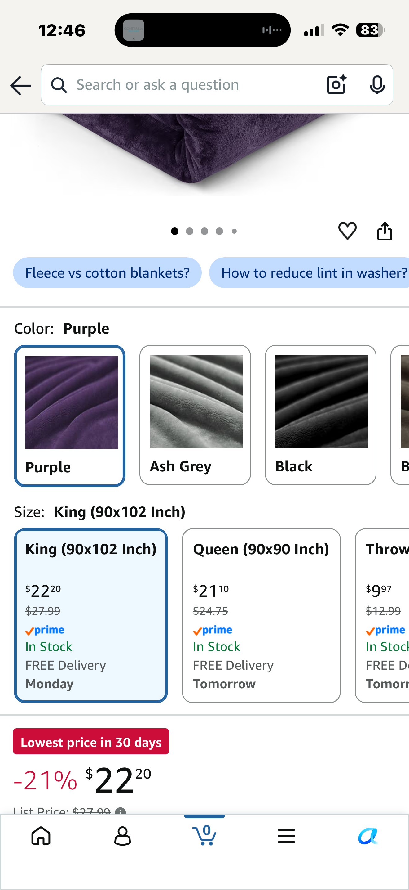 Utopia Bedding Fleece Blanket King Size Purple 300GSM Luxury Anti-Static Fuzzy Soft Microfiber Bed Blanket (90x102 Inch)