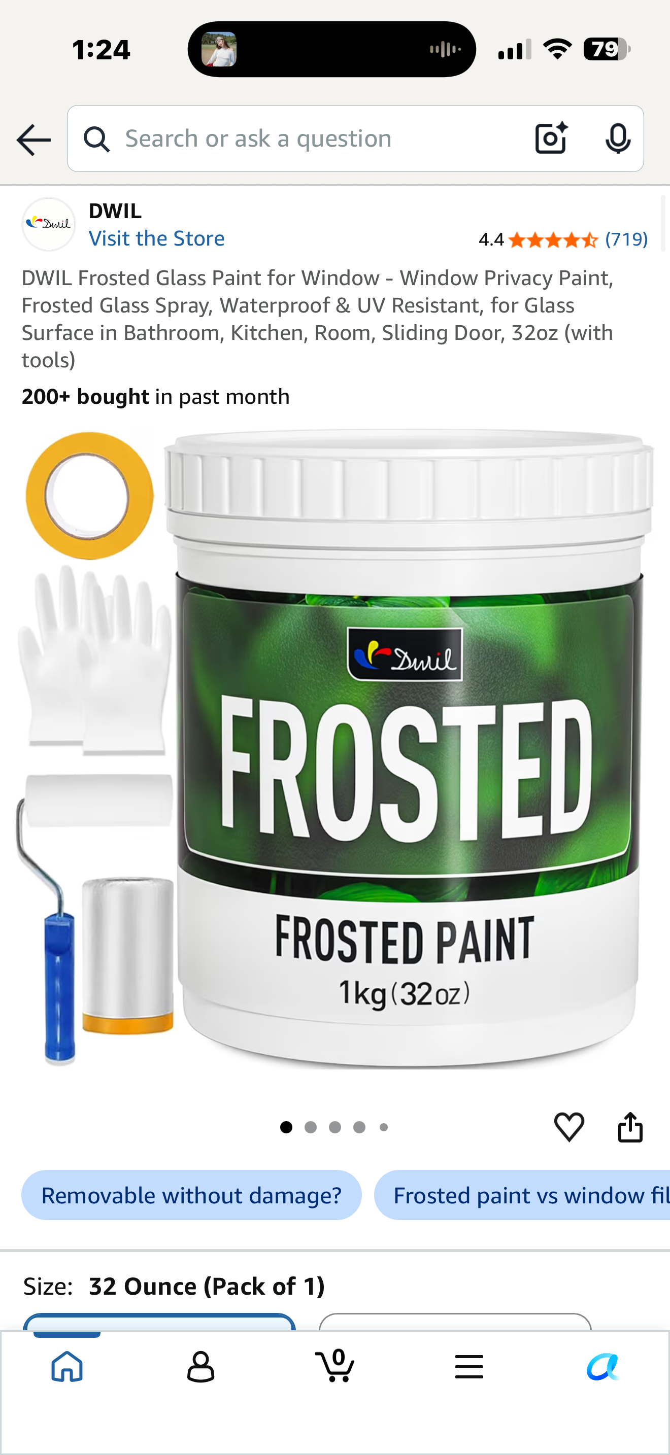DWIL Frosted Glass Paint for Window - Window Privacy Paint, Frosted Glass Spray, Waterproof & UV Resistant, for Glass Surface in Bathroom, Kitchen, Room, Sliding Door, 32oz (with tools)