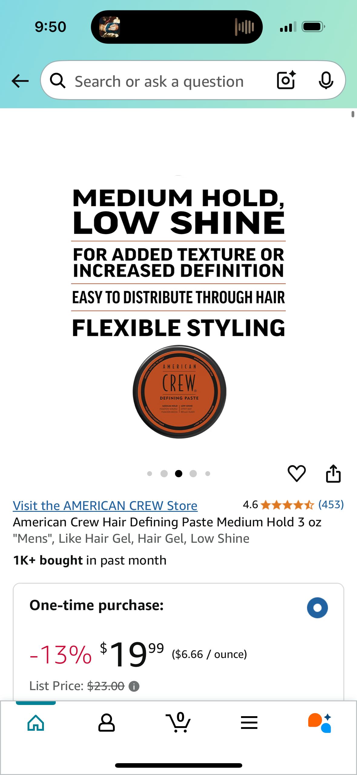 American Crew Hair Defining Paste Medium Hold 3 oz "Mens", Like Hair Gel, Hair Gel, Low Shine