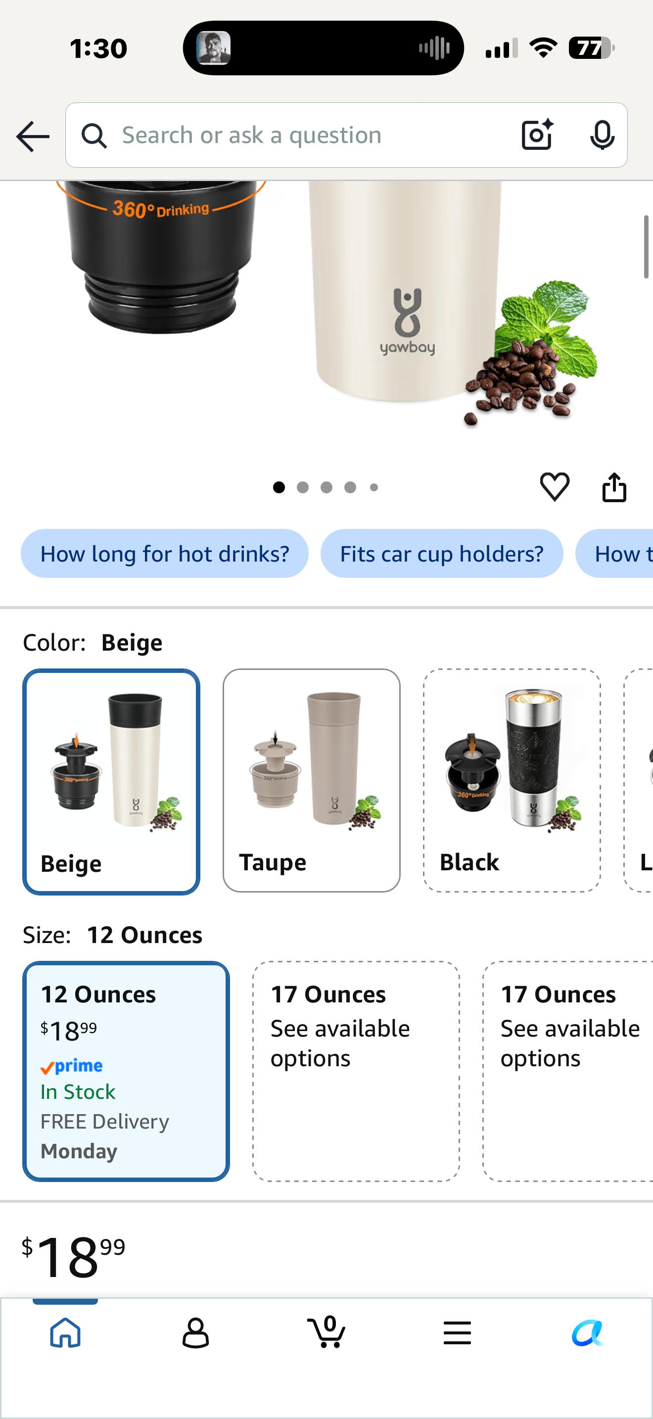 Travel Coffee Mug with 360°Lid, Travel Coffee Tumbler 12 oz Leak Proof, Stainless Steel Insulated Travel Mugs for Hot and Cold Spill Proof Leak Proof(Beige)