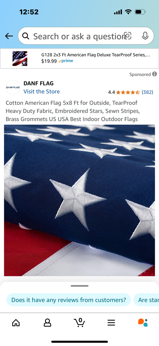 Cotton American Flag 5x8 Ft for Outside, TearProof Heavy Duty Fabric, Embroidered Stars, Sewn Stripes, Brass Grommets US USA Best Indoor Outdoor Flags