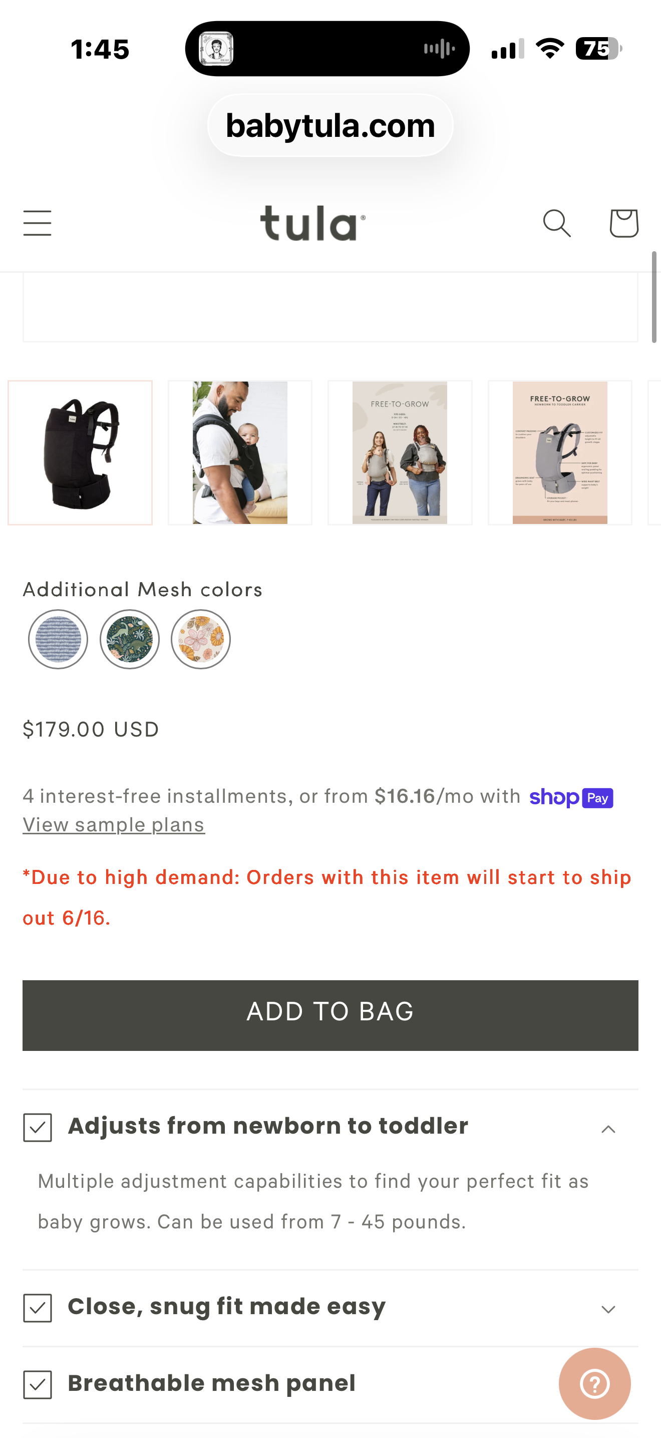 Baby Tula Breathable Mesh Panel Free-to-Grow Baby Carrier - Adjustable, Comfortable, Newborn to Toddler Carrier - Ergonomic Fit for 7lbs to 45lbs - Back & Front Carry Options - Urbanista (Black)