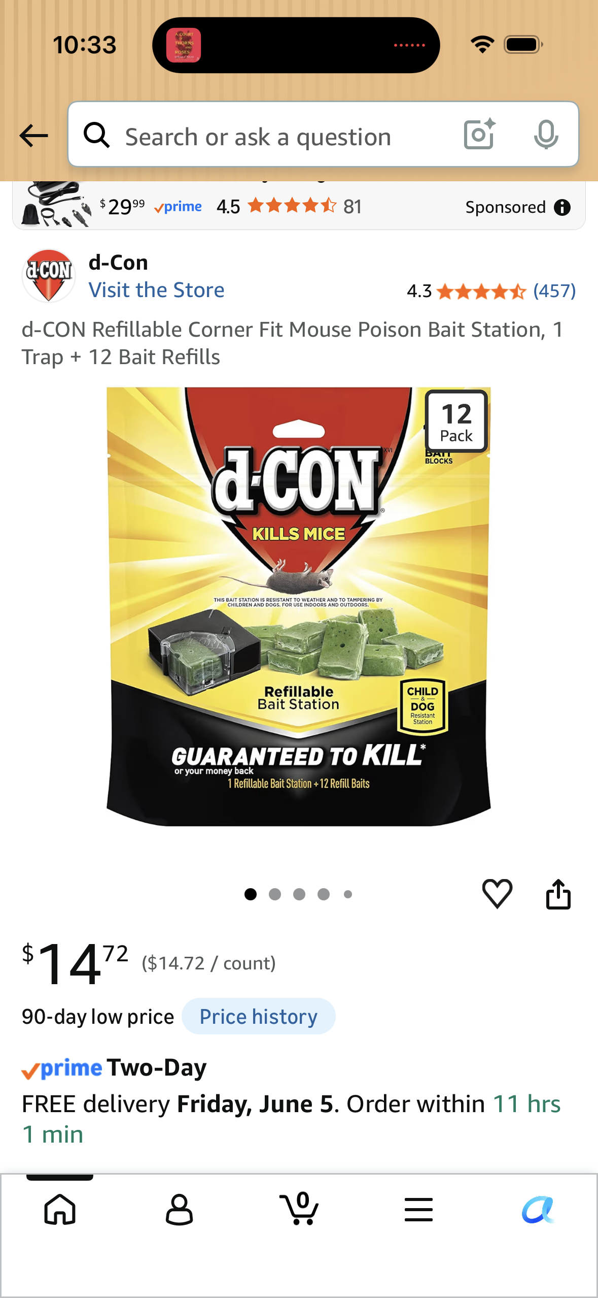 d-CON Refillable Corner Fit Mouse Poison Bait Station, 1 Trap + 12 Bait Refills