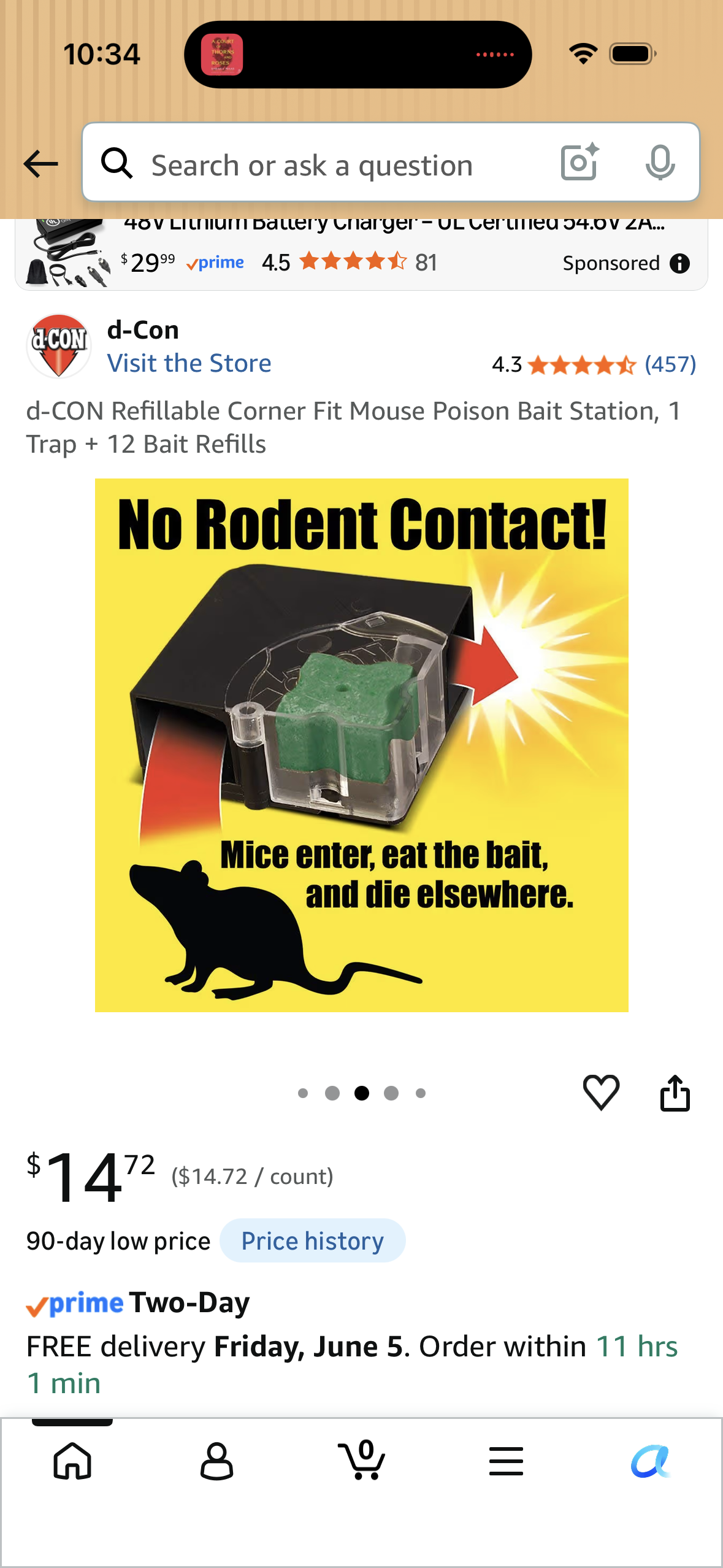 d-CON Refillable Corner Fit Mouse Poison Bait Station, 1 Trap + 12 Bait Refills