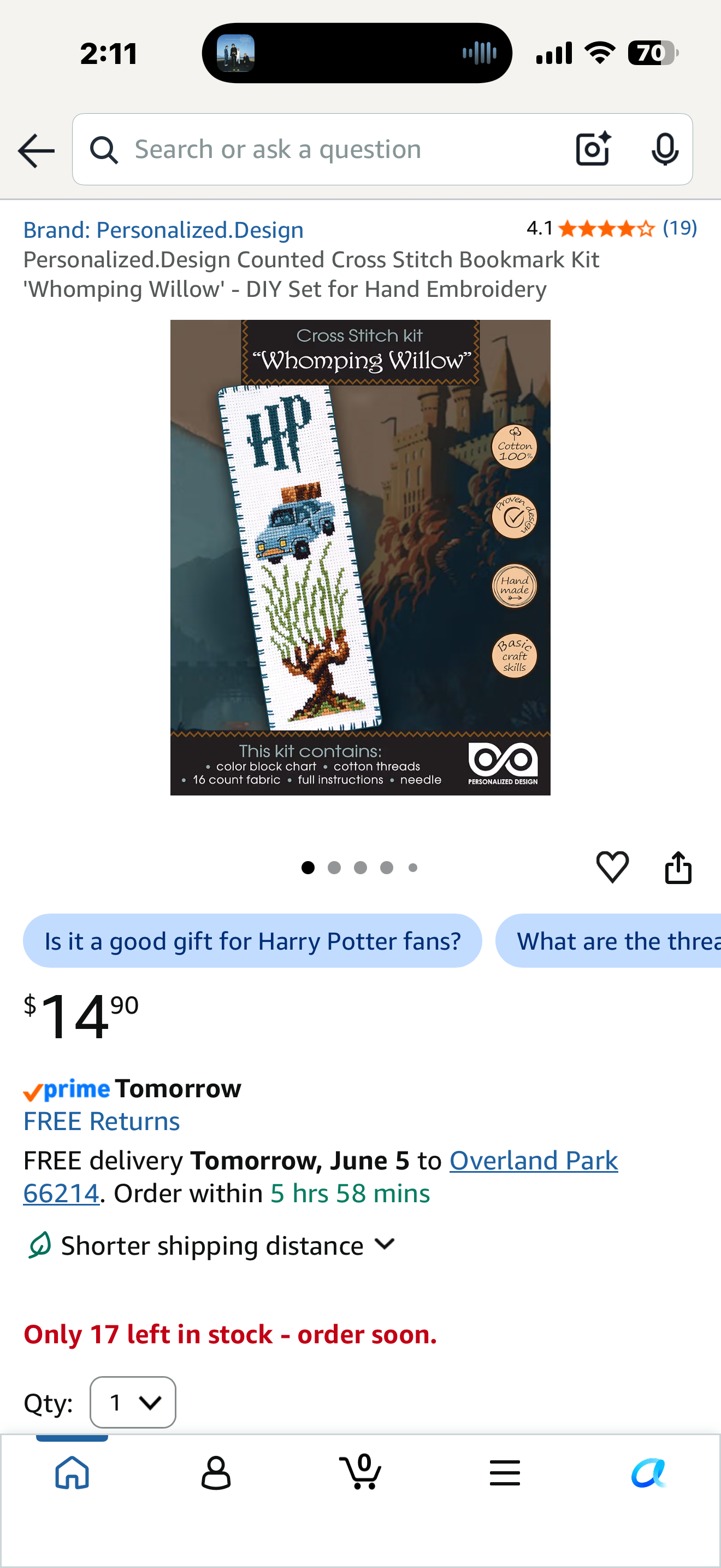 Personalized.Design Counted Cross Stitch Bookmark Kit 'Whomping Willow' - DIY Set for Hand Embroidery