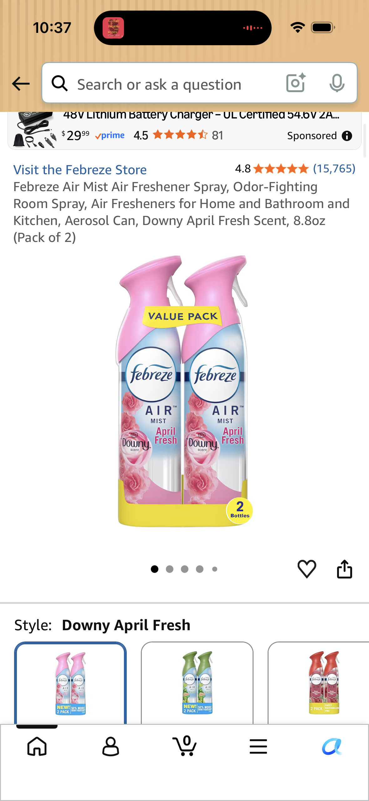 Pack of 2 - Febreze Air Mist Air Freshener Spray, Odor-Fighting Room Spray, Air Fresheners for Home and Bathroom and Kitchen, Aerosol Can, Downy April Fresh Scent, 8.8oz