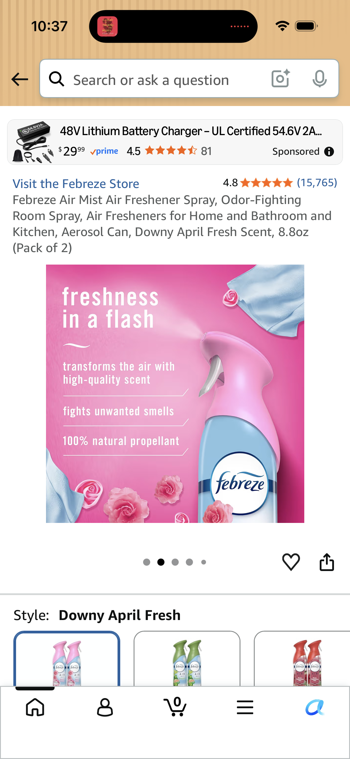 Pack of 2 - Febreze Air Mist Air Freshener Spray, Odor-Fighting Room Spray, Air Fresheners for Home and Bathroom and Kitchen, Aerosol Can, Downy April Fresh Scent, 8.8oz