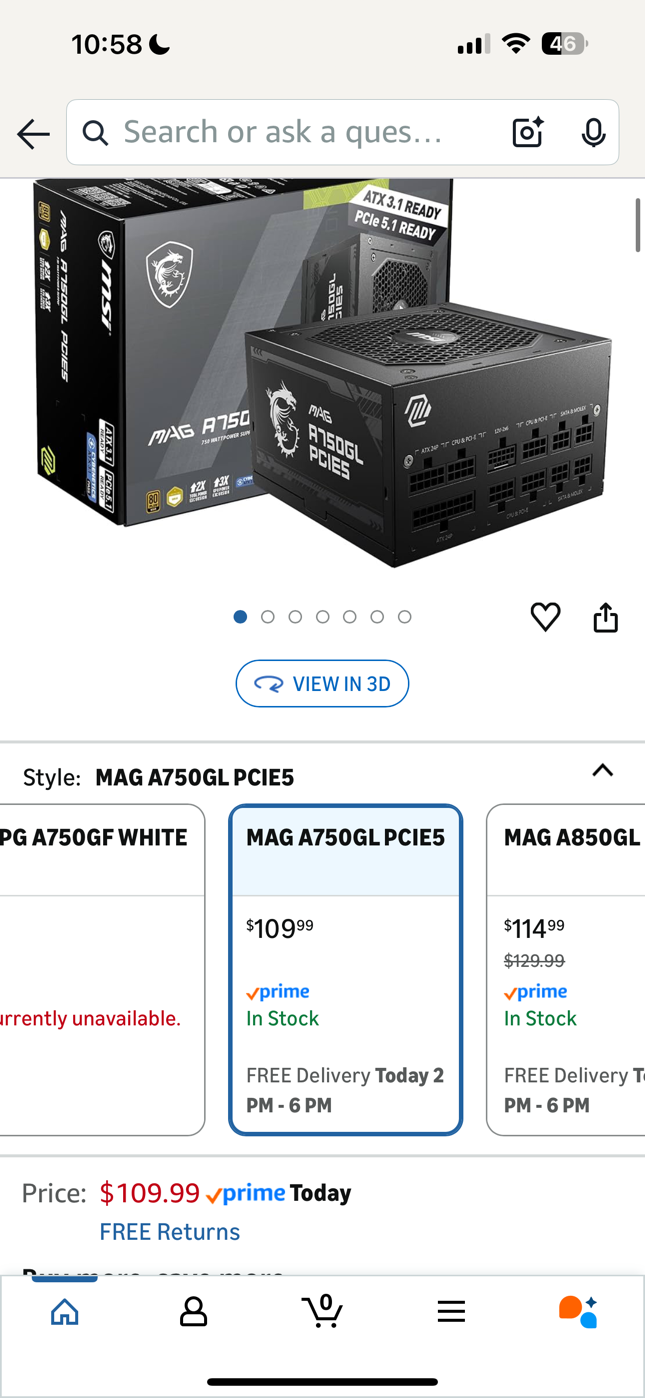 MSI MAG A750GL PCIE5, Fully Modular Compact Gaming 750W Power Supply