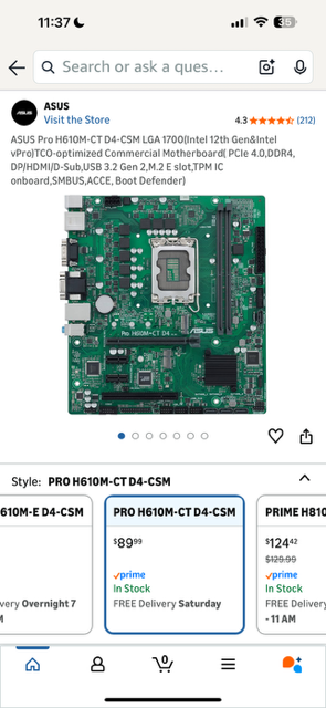 ASUS Pro H610M-CT D4-CSM LGA 1700(Intel 12th Gen&Intel vPro)TCO-optimized Commercial Motherboard( PCIe 4.0,DDR4, DP/HDMI/D-Sub,USB 3.2 Gen 2,M.2 E slot,TPM IC onboard,SMBUS,ACCE, Boot Defender)