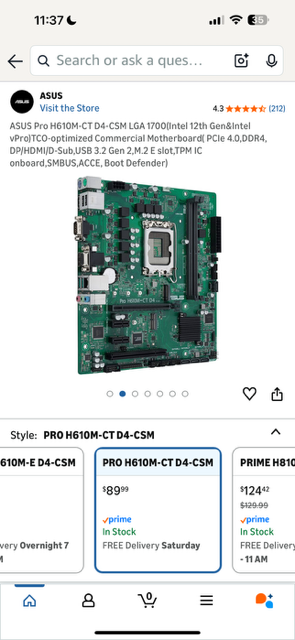 ASUS Pro H610M-CT D4-CSM LGA 1700(Intel 12th Gen&Intel vPro)TCO-optimized Commercial Motherboard( PCIe 4.0,DDR4, DP/HDMI/D-Sub,USB 3.2 Gen 2,M.2 E slot,TPM IC onboard,SMBUS,ACCE, Boot Defender)