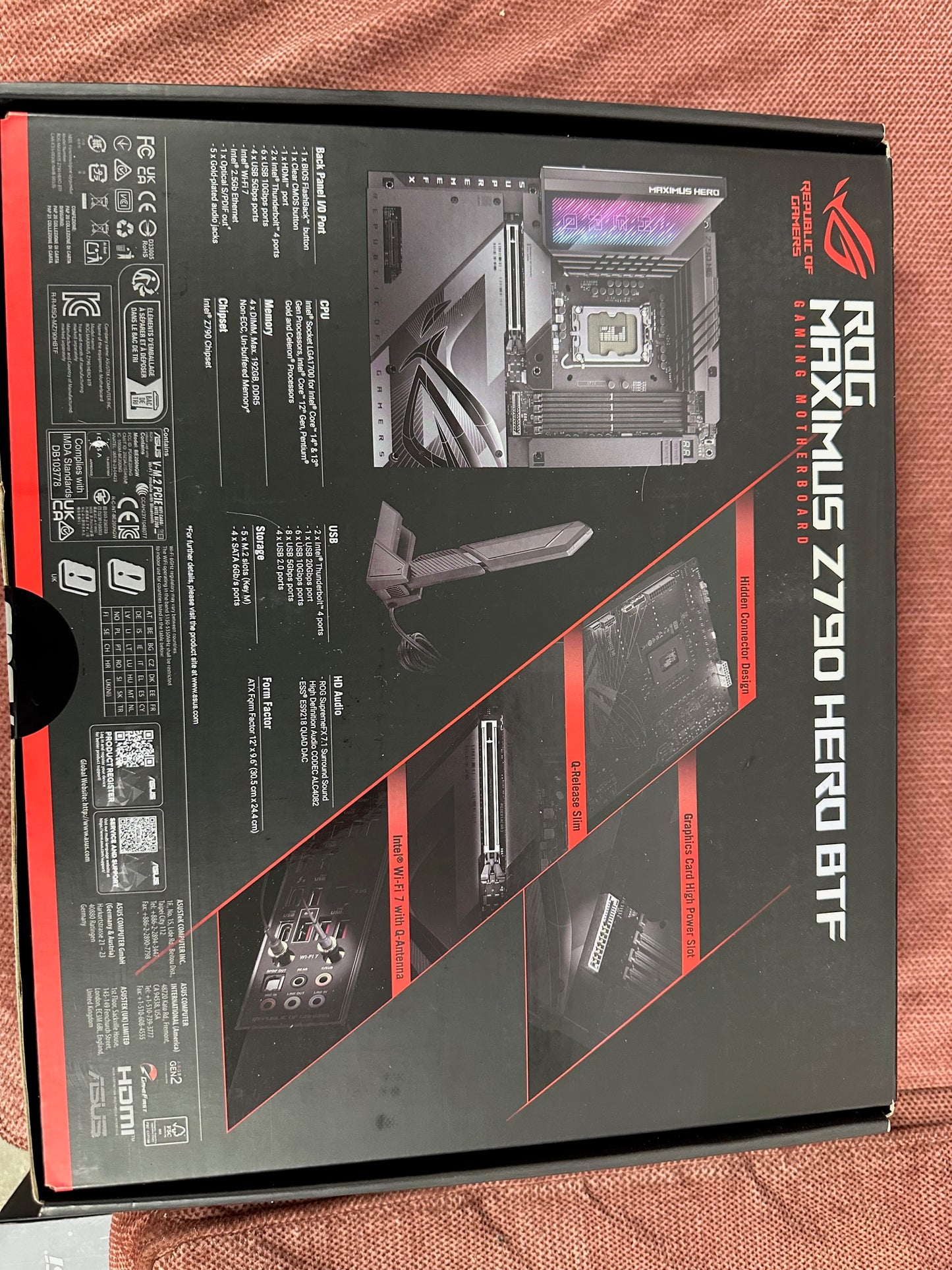 ASUS motherboard ROG Republic of Gaming MAXIMUS Z790 HERO BTF ATX LGA1700 DDR5 PCIe 5.0 x16 slot