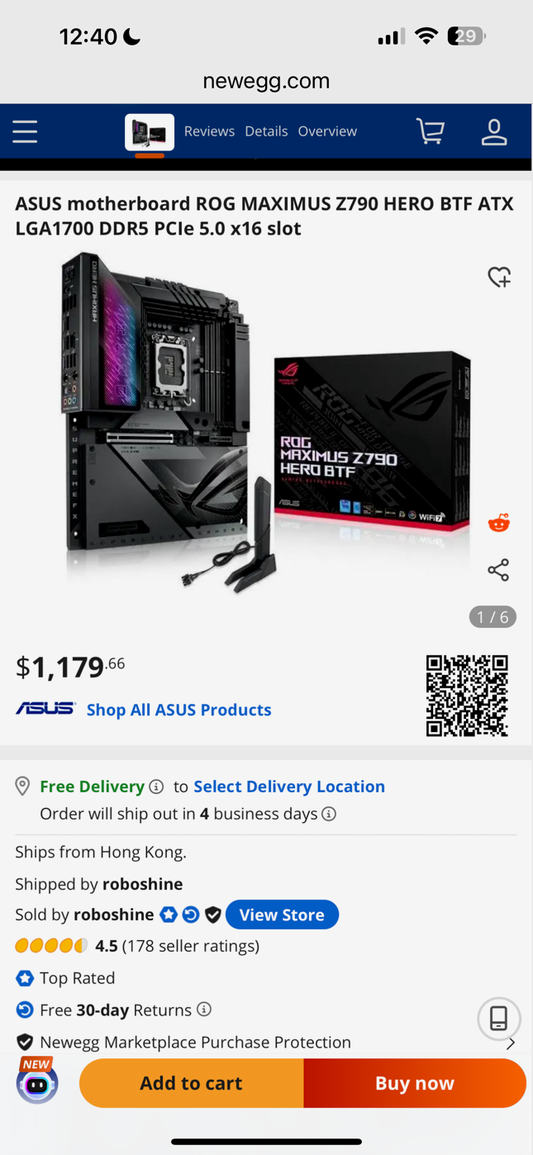 ASUS motherboard ROG Republic of Gaming MAXIMUS Z790 HERO BTF ATX LGA1700 DDR5 PCIe 5.0 x16 slot