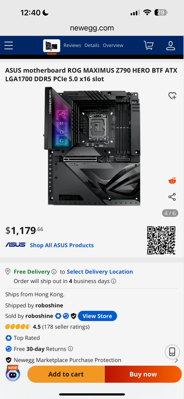 ASUS motherboard ROG Republic of Gaming MAXIMUS Z790 HERO BTF ATX LGA1700 DDR5 PCIe 5.0 x16 slot