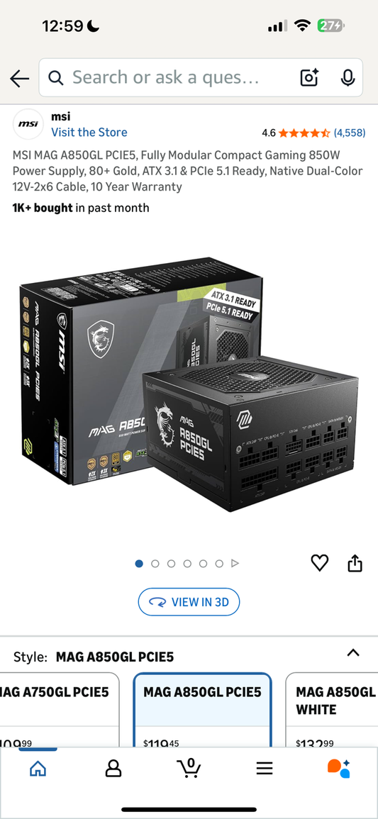 MSI MAG A850GL PCIE5, Fully Modular Compact Gaming 850W Power Supply, 80+ Gold, ATX 3.1 & PCIe 5.1 Ready, Native Dual-Color 12V-2x6 Cable, 10 Year Warranty