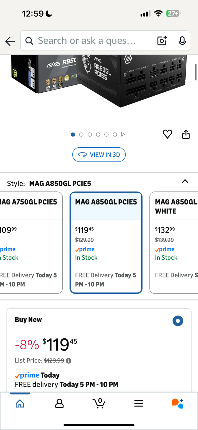 MSI MAG A850GL PCIE5, Fully Modular Compact Gaming 850W Power Supply, 80+ Gold, ATX 3.1 & PCIe 5.1 Ready, Native Dual-Color 12V-2x6 Cable, 10 Year Warranty