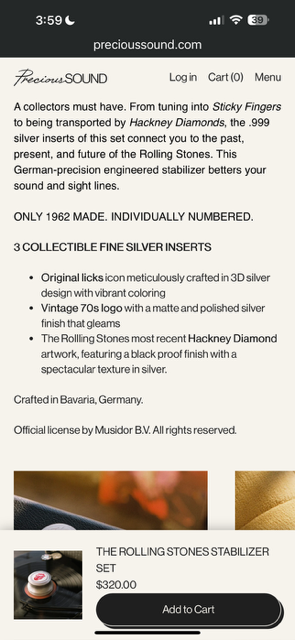 THE ROLLING STONES STABILIZER SET RECORD STABILIZER WITH THREE PURE SILVER INSERTS