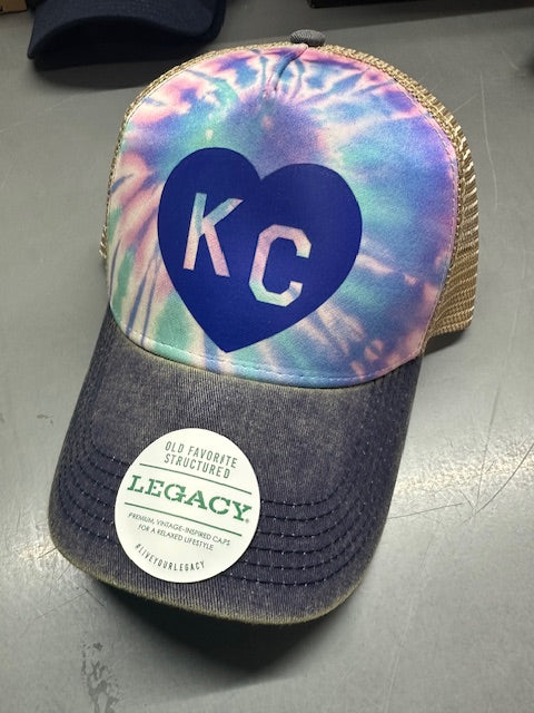 Tie Dye KC Heart Soft Trucker Cap (Blue Heart)