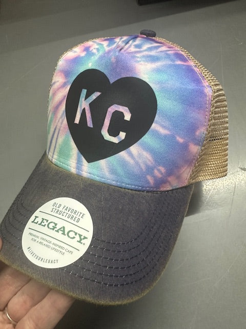 Tie Dye KC Heart Soft Trucker Cap (Black Heart)