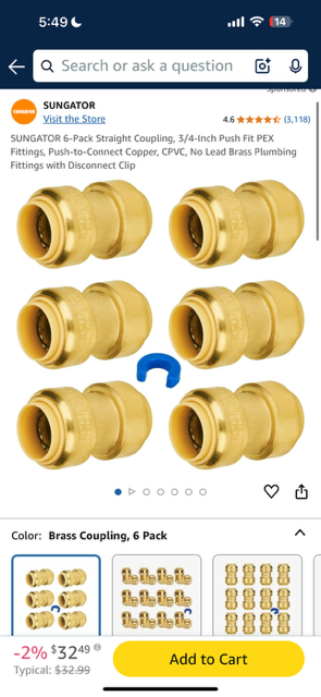 6-Pack Straight Coupling 3/4" Pipe Fittings