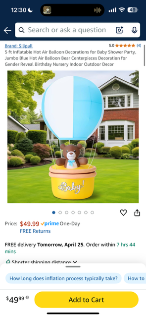 Inflatable Hot Air Balloon Decoration For Baby Showers