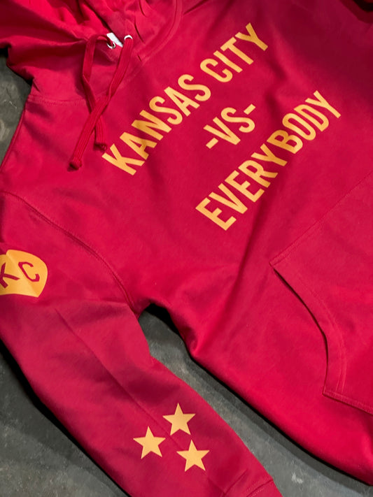 KC Kansas City Vs. Everybody  - Kansas City Hooded Sweatshirt (Red)