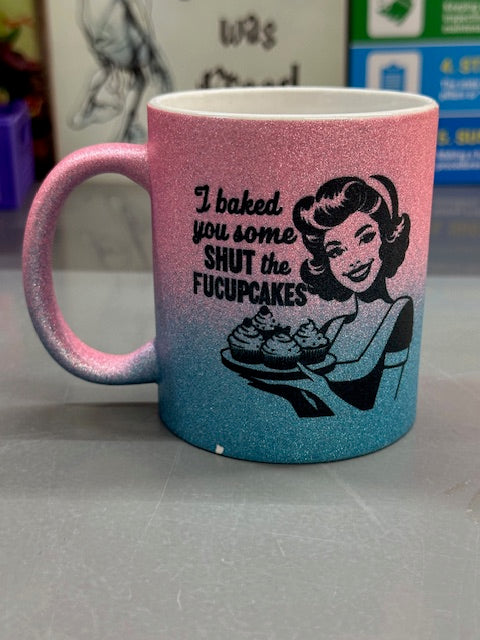 I Baked You Some Cupcakes- Pink/Blue Glitter Coffee Mug