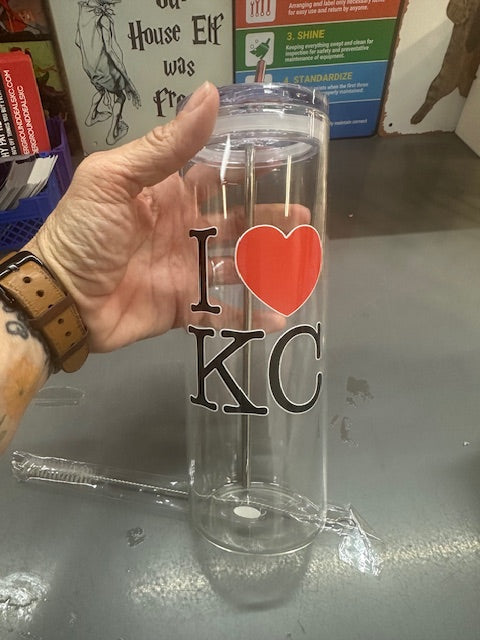 I Love KC - Clear Glass Tumbler With Stainless Steel Straw