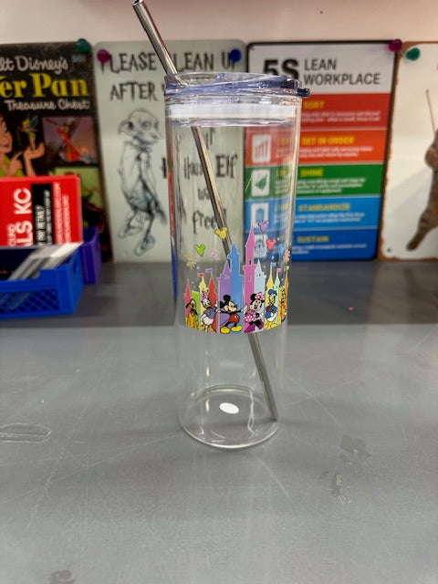 Disney Snacks - Clear Glass Tumbler With Stainless Steel Straw