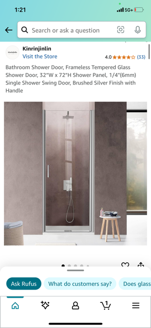 NEW Bathroom Shower Door Frameless Tempered Glass 32" x 72" (B674)