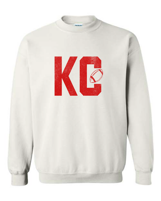 KC Football Distressed (Crewneck & Hooded Sweatshirts Available, Youth & Adult Sizes)