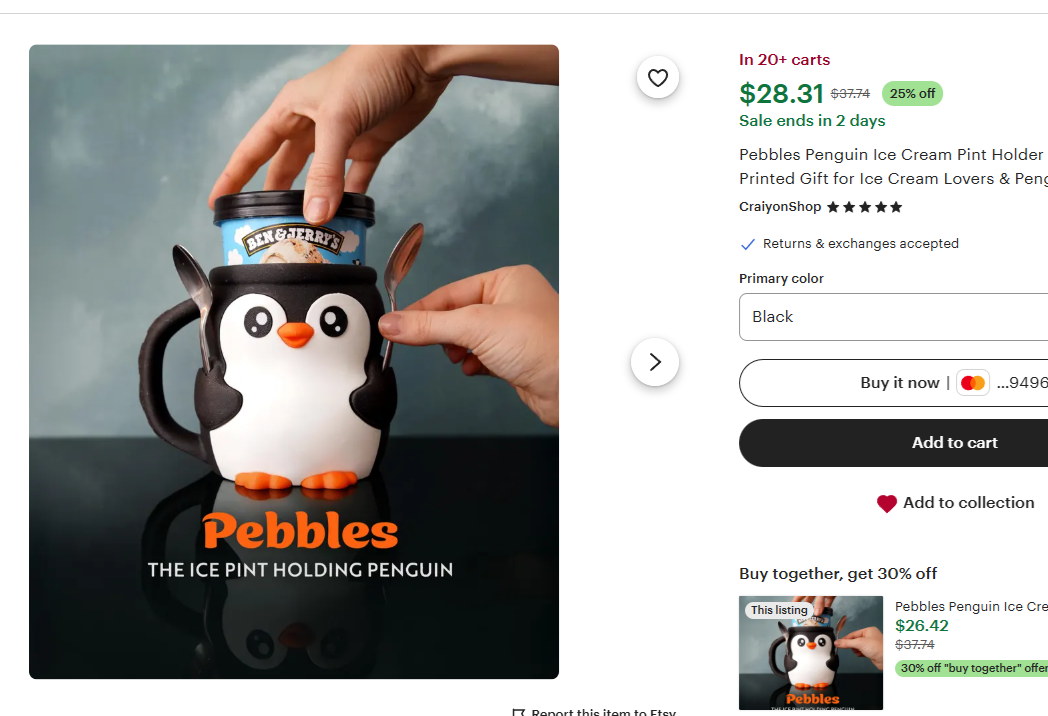 Pebbles The Penguin Ice Cream Pint Holder