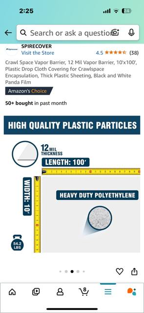 NEW Vapor Barrier 12 Mil Plastic Sheeting 10' X 100' (G534)